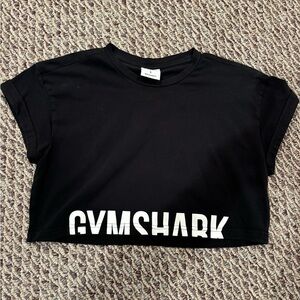 Gymshark Black Cropped Tee with White Logo Sz S